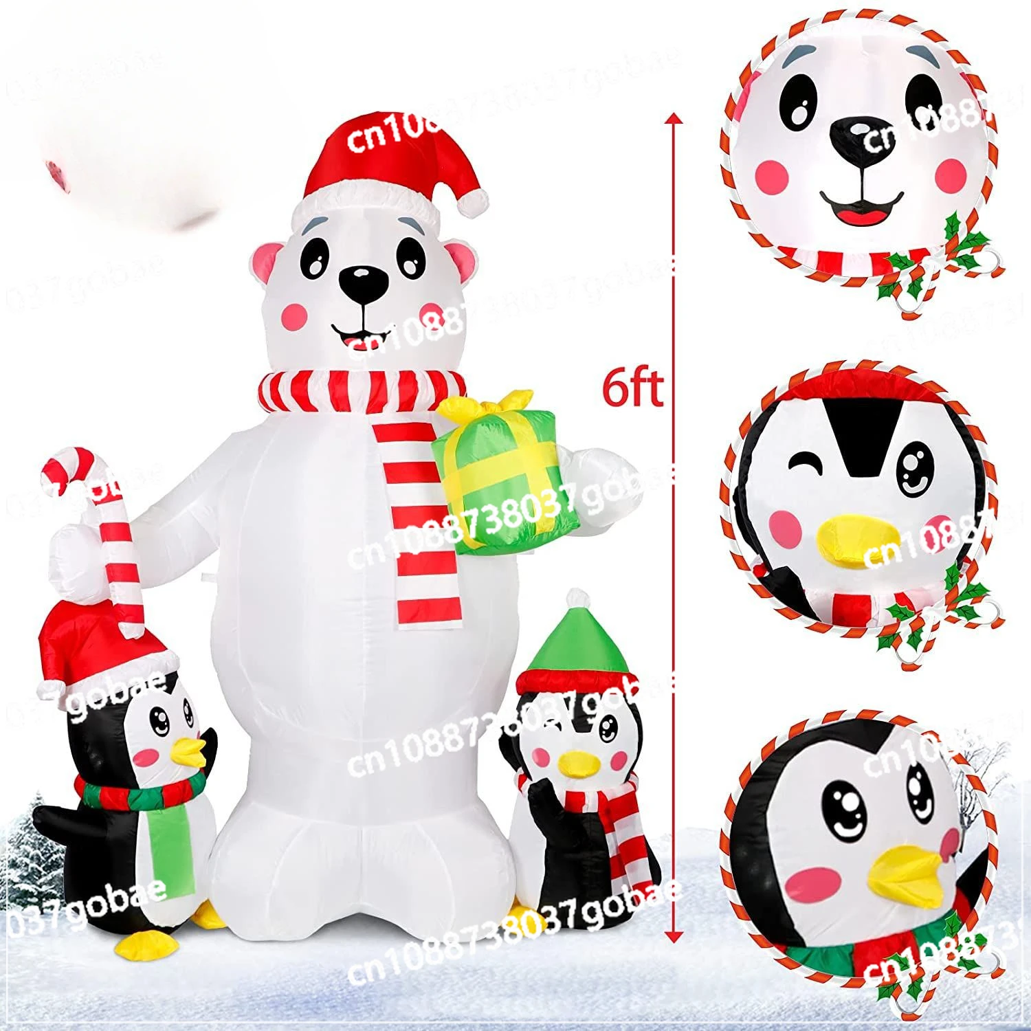 Holiday decorations, Christmas penguin bear, inflatable lights, colorful white bear atmosphere decoration