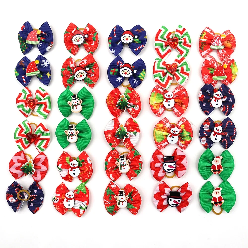 10PCS Cute Handmade Pet Dog Puppy Hair Bows Dog Grooming Bows for Christmas Creative Decorate Pet Product Hair Accessories