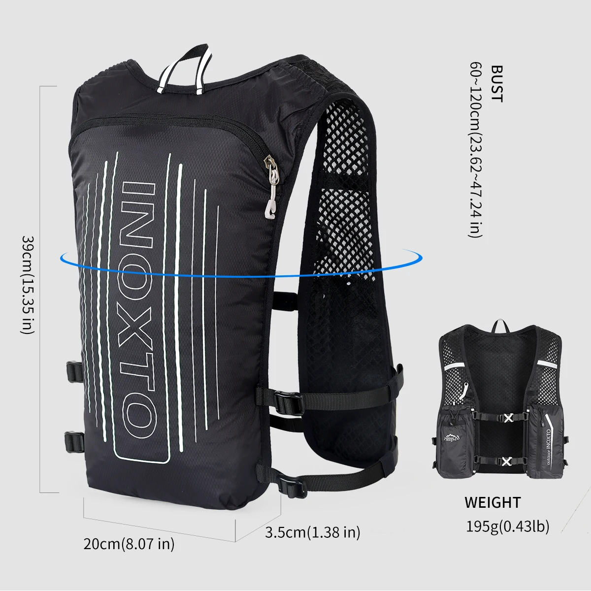 Reflective vest for men and women, adjustable chest strap, running hydration vest, lightweight reflective hydration backpack, su