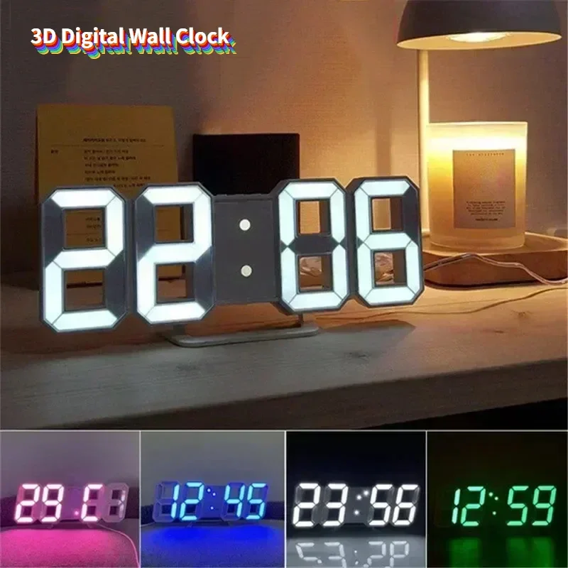 

3D Digital Wall Clock Decoration for Home Glow Night Mode Adjustable Electronic Watch Living Room LED Clock Decor Clocks Garden