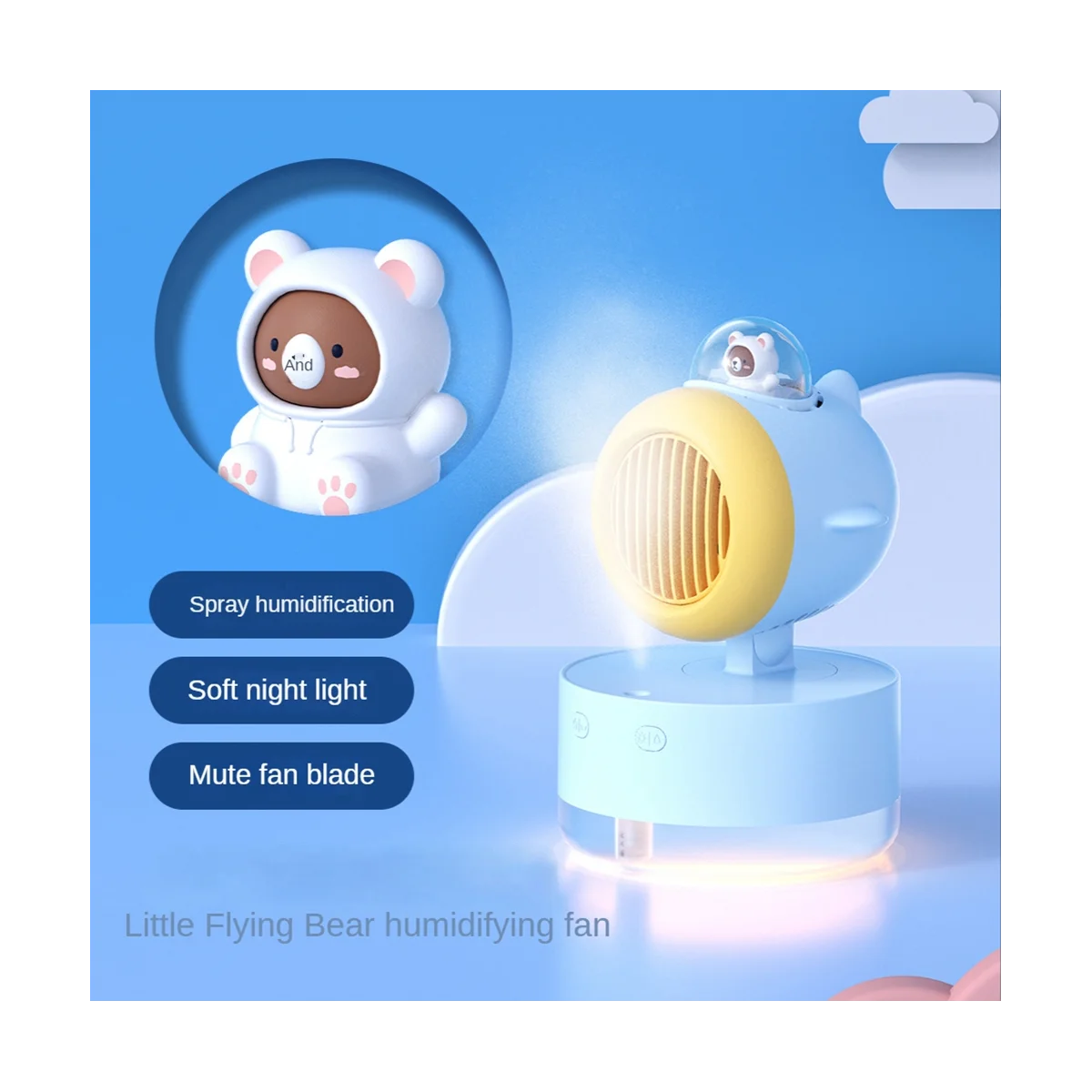 휴대용 스프레이 냉각 팬 USB 미니 팬 데스크탑 터빈 냉풍 가습 스프레이 팬 다기능 야간 조명-A-ABLM