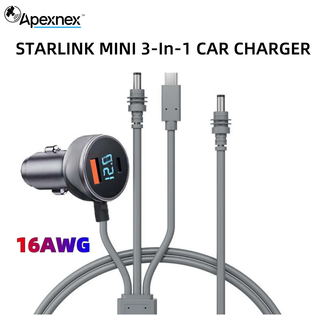 

Для автомобильного зарядного устройства Starlink Mini 3-в-1, водонепроницаемый удлинительный кабель, 18AWG, USB C. Оснащен дисплеем вольтметра.