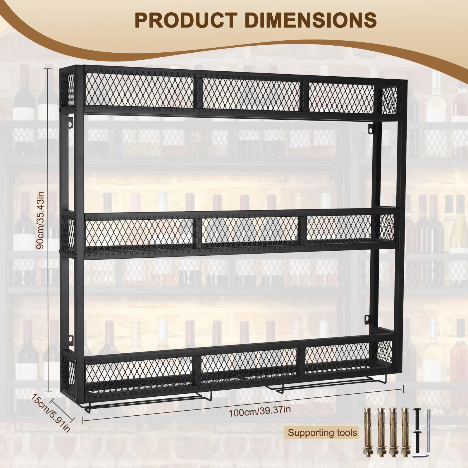 

39in 3-Tiers Wall Mounted Wine Rack with Glass Holder Wall Mounted Liquor Shelves for Kitchen Home Bar Dining Room Living Room