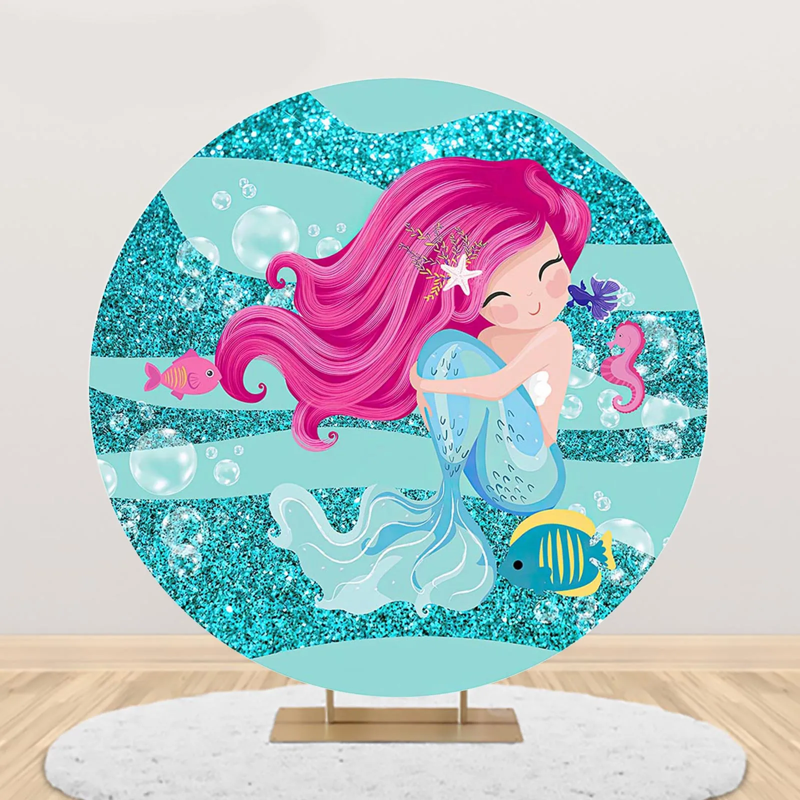 AIBIIN Round Arch Backdrop Cover Mermaid Under the Sea Water Birthday Baby Party Decoration Girl Portrait Photography Background