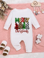 2024 New Year Christmas Autumn And Winter Children'S Onesie Christmas Tree Print Casual Crewneck Long Sleeve Trousers Bodysuits