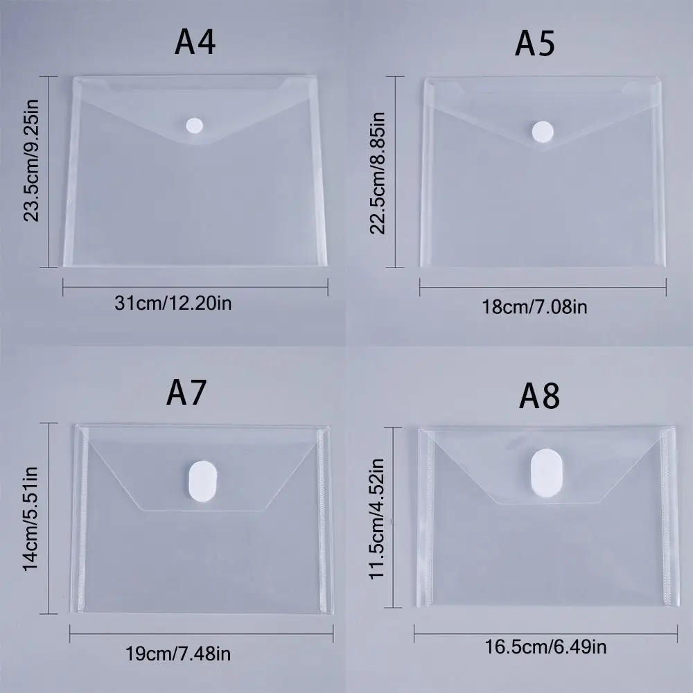 High Quality A4/A5/A7/A8 File Folder Waterproof Plastic File Bag Transparent Document Folder School Office