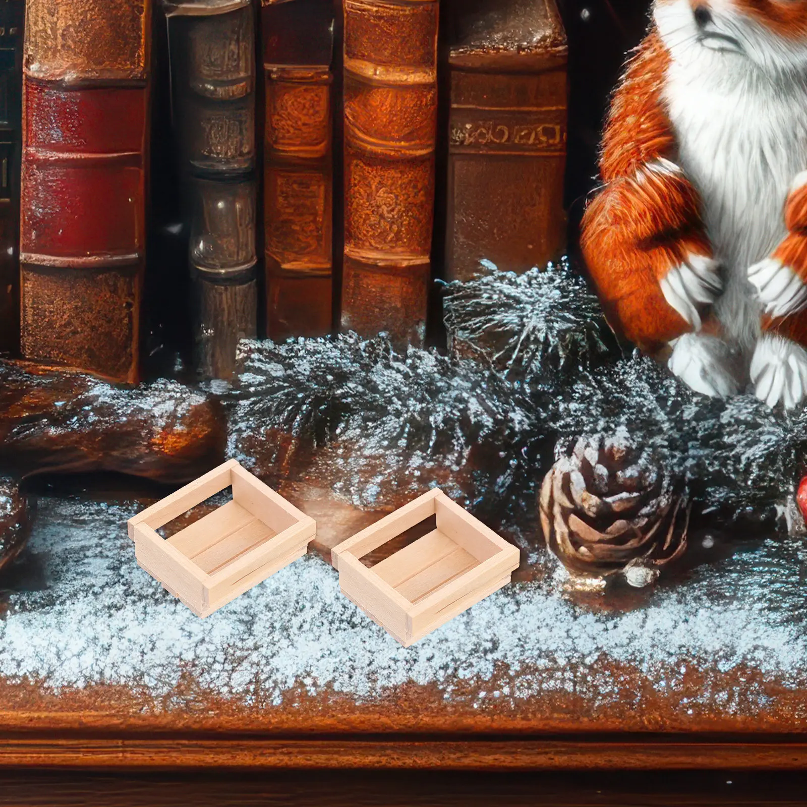4Pcs Miniature Wooden Storage Crates 1:12 Scale Rustic Hollow Out Design Dollhouse Fairy Garden Micro Landscape Decorative