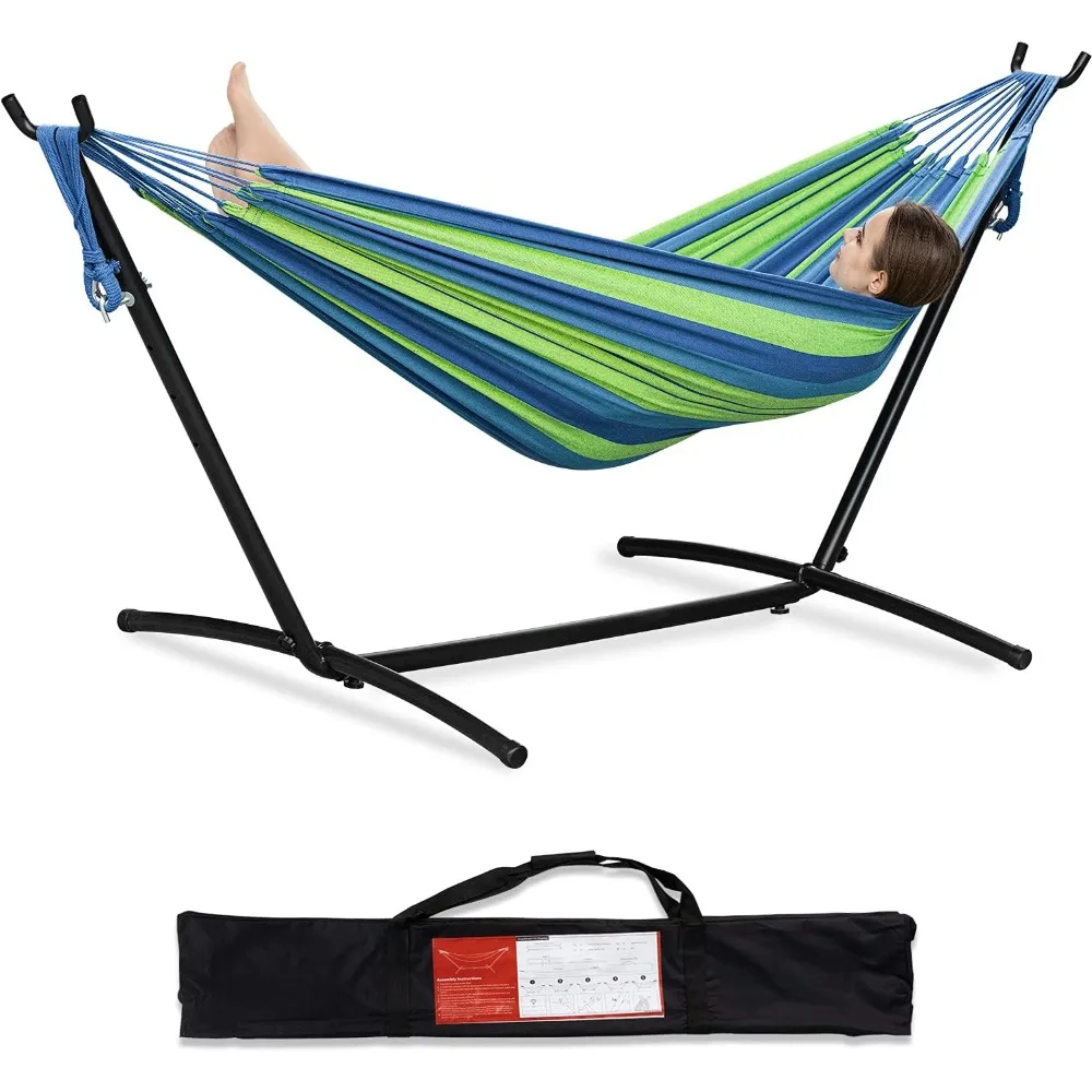 

PNAEUT 2-Person Hammock with Space Saving Steel Stand Garden Yard Outdoor 450lb Capacity Double Hammocks and Portable Carrying