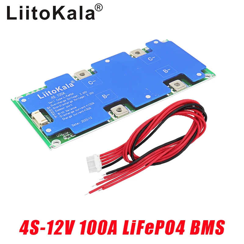 LiitoKala 리튬 철 인산염 배터리 보호 회로 기판, 균형 충전, 4S, 12V, 100A, BMS, LiFePo4