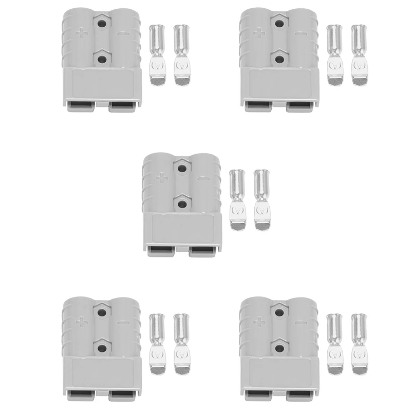 5X For Anderson Style Plug Connectors 50A 600V 6-12AWG AC/DC Power Tool For 6AWG Plated Solid Terminals Plugs Gray