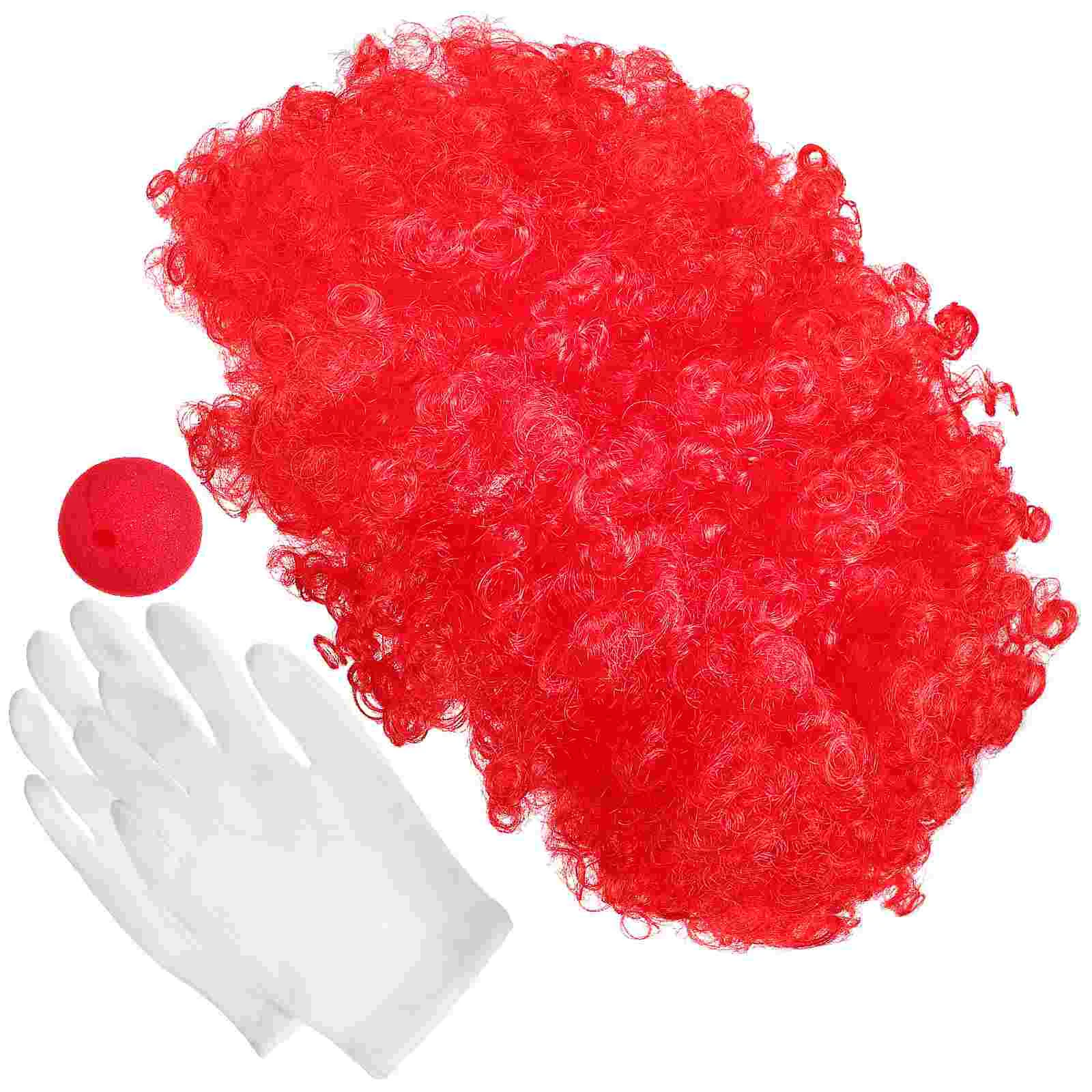 Clown Costume Gloves for Kids Performance Props Curly Wigs Red Accessories Party