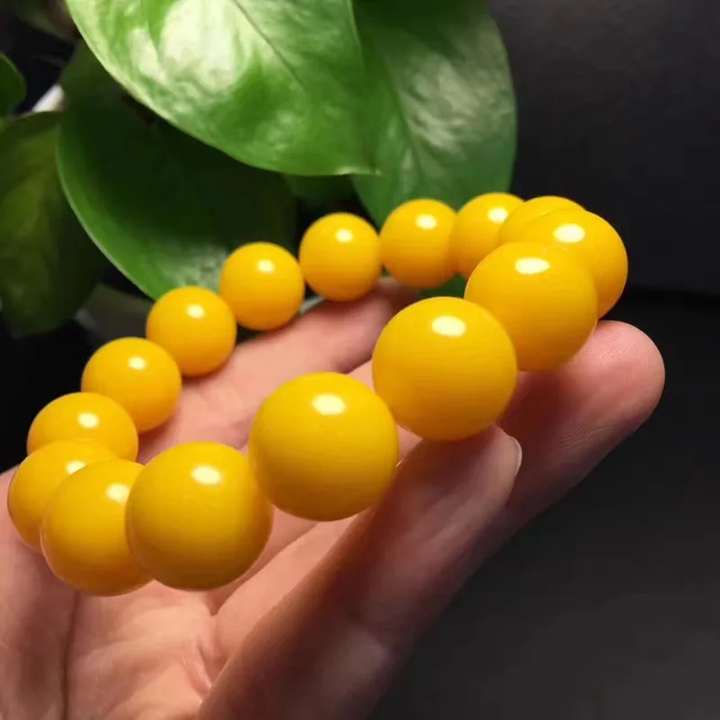 New in honey yellow, full of , unisex, round beads, single-strand , second-generation amber bracelet