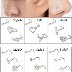 3Pcs Nose Rings Studs for Women Men Surgical Steel Nose Ring Nose Rings L Corkscrew Shaped Nose Studs Nose Nostril Piercings