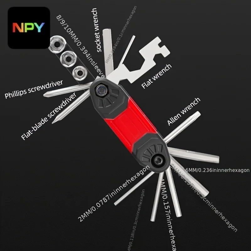 

NPY 16-In-1 Bike Wrench MTB Mountain Cycle Socket Wrench Bicycle Multi Tool Screwdriver Carbon Steel Bike Repair Tools Spanner