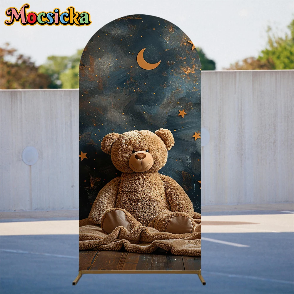 Mocsicka Bruine Beer Boog Achtergrond Cover Kinderen Baby Douche Foto Gebogen Achtergrond Art Sterrenhemel Sterren Maan Feestdecoraties