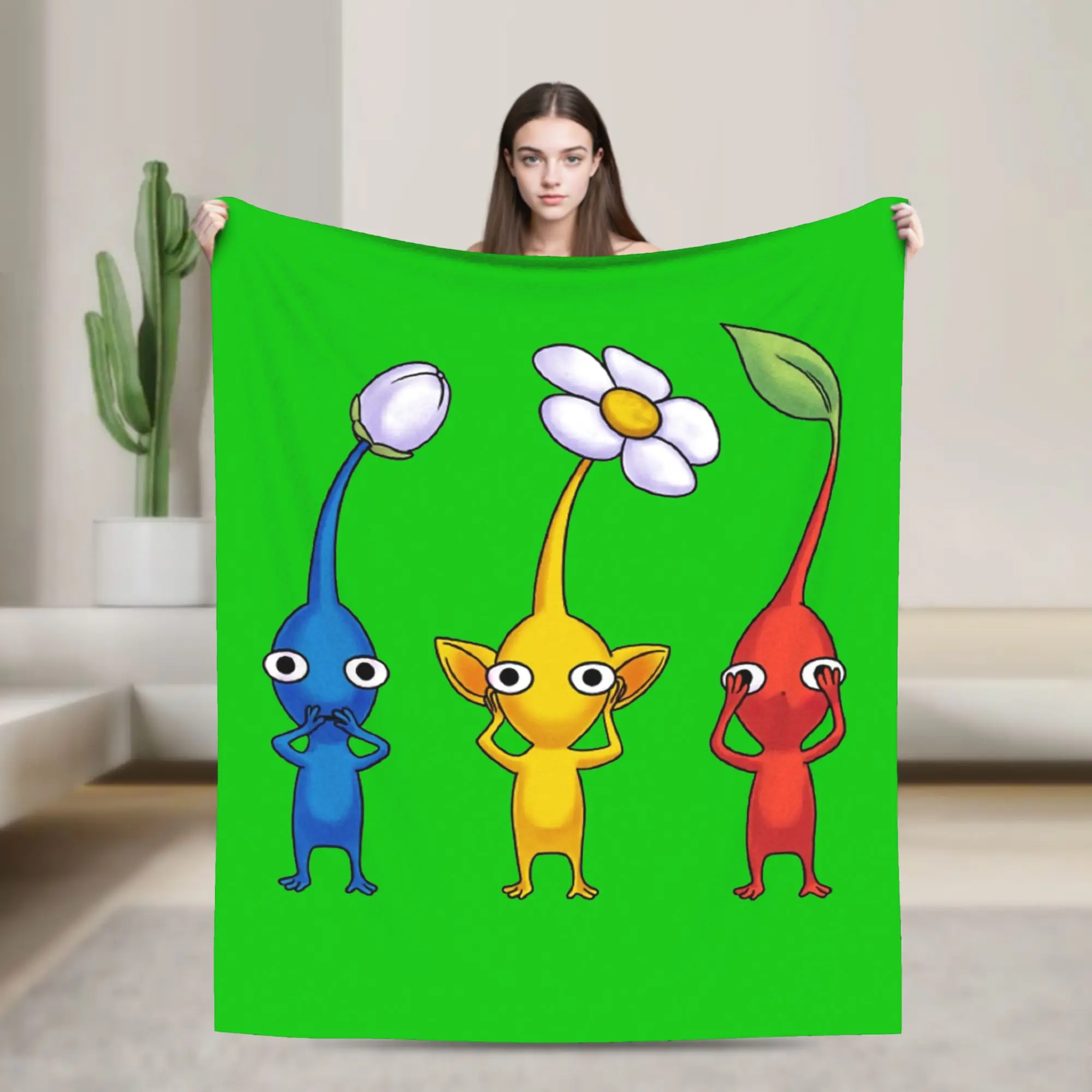 Pikmins Gamer Blanket Cartoon Fuzzy Vintage Soft Throw Blanket for Bedding Lounge Summer,