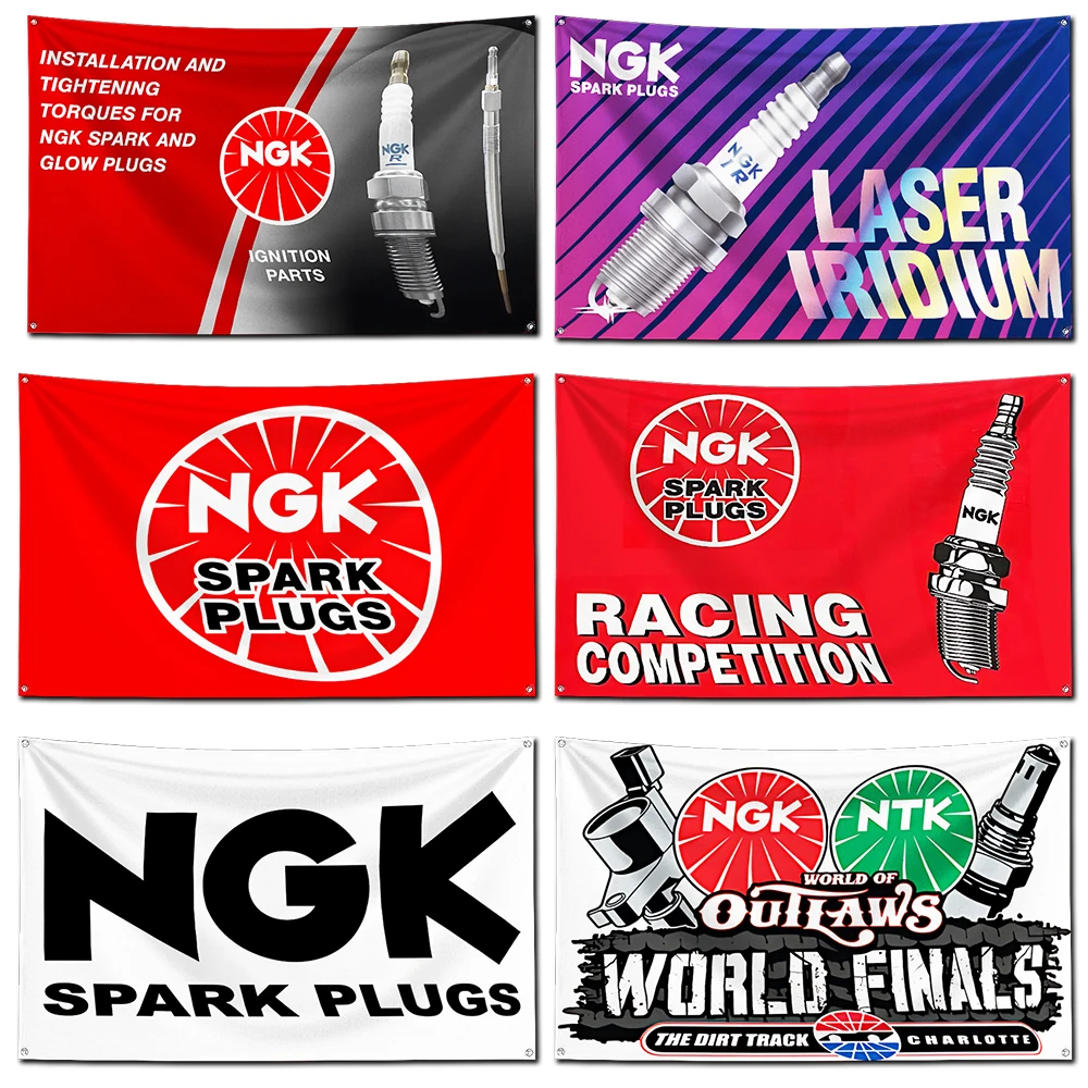 Ngk Spark Plugs Flag Polyester Digital Printing Banner 4 Sizes for Garage Wall Art Out Door Decoration With Brass Grommets