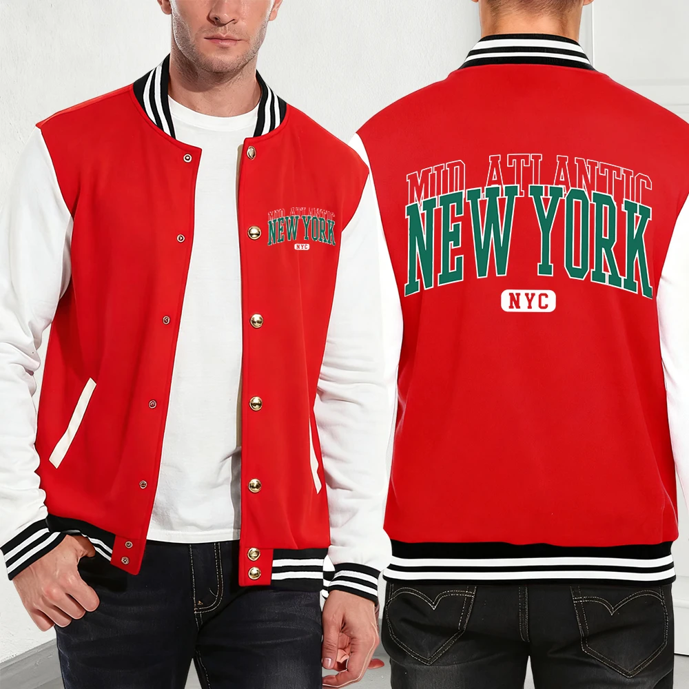 

New York Mid Atlantic Printing Men'S Jackets Cotton Basics Pocket Baseball Jersey Winter Fleece Warm Coats Trend Men Clothes
