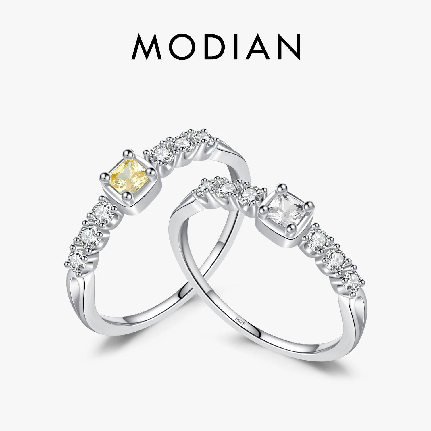 MODIAN 925 Sterling Silver Elegant Sweet Sugar Finger Rings Yellow Clear Dazzling Cubic Zirconia Rings Fine Jewelry For Women