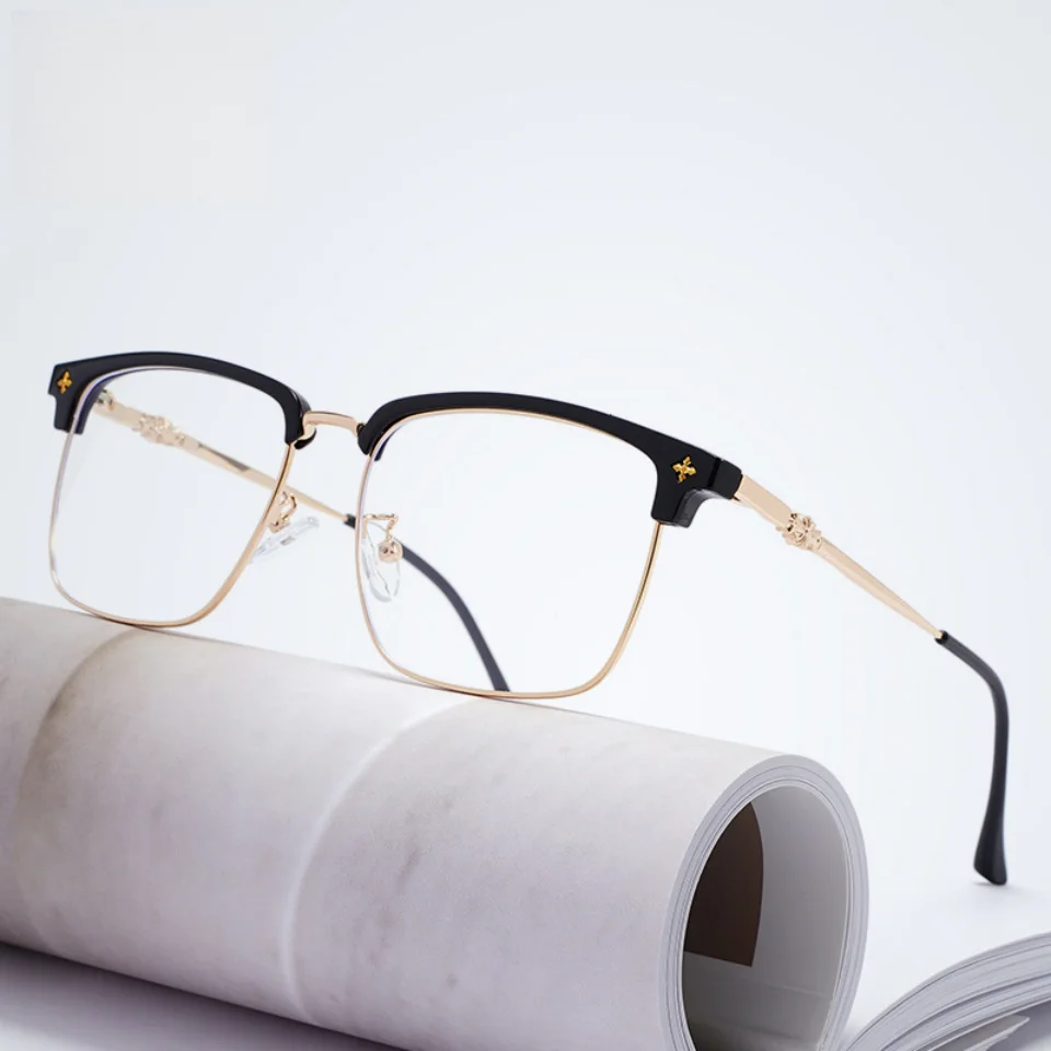 

New Fashionable High-end Temperament Classic Half frame Eyeglass frame Men Stainless Steel Casual Business Retro Women's Glasses