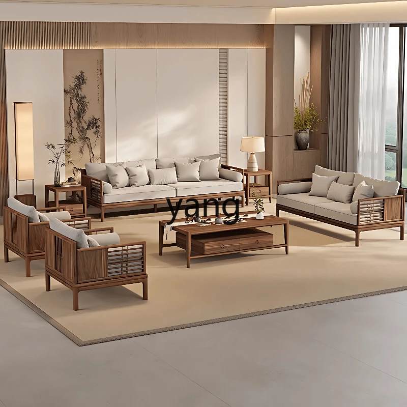 

Tgf black walnut sofa Song-style aesthetic self-built house villa solid wood new Chinese furniture