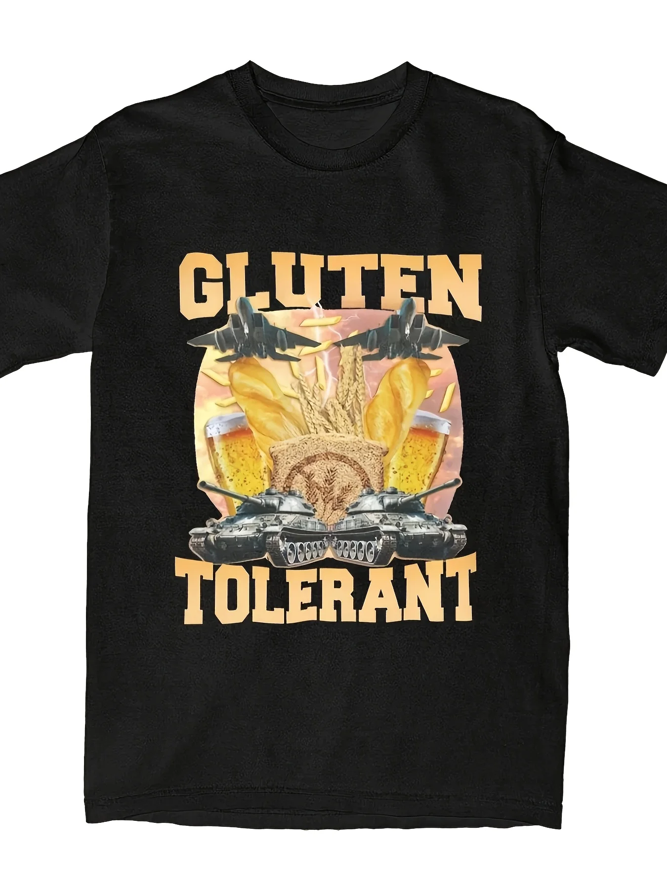 Creative Gluten Tolerant Funny Printed Men'S Summer Round Neck Short Sleeved T-Shirt Breathable