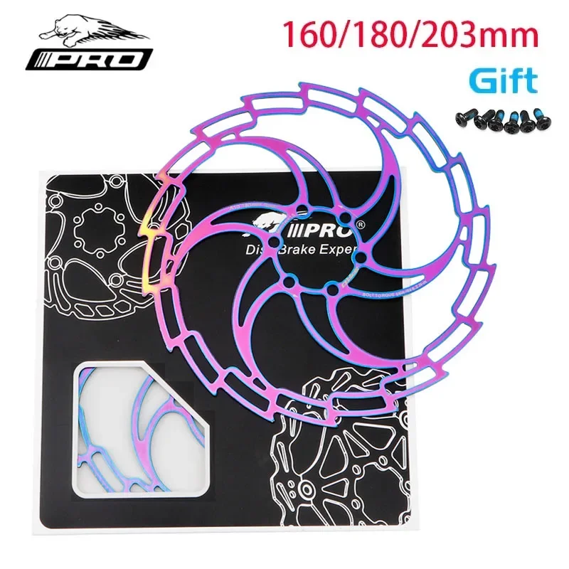 Bicycle Brake Disc Six Nail Cycling Pads Colorful Stainless Steel 160mm 180mm 203mm MTB Mountain Road Bike Brakes Rotors Parts