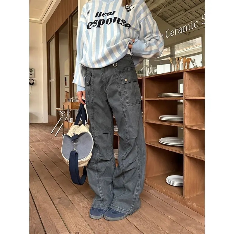 

Brand Clothing 2026 Straight Wash Pockets Old Vintage Loose High Street Pleated Overalls Jeans Men Luxury Cargo Pants Man