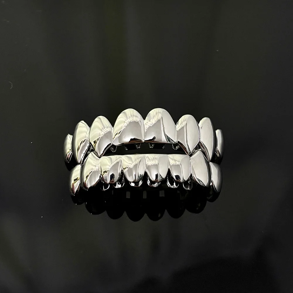 RACHELZ Hip Hop 8/8 Smooth Surface Teeth Grillz Vampire Fangs Top Bottom Glossy Tooth Caps For Women Men Jewelry Cosplay Gift