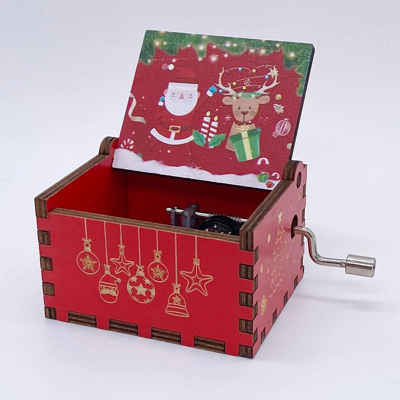 Merry Christmas Music Box Wooden Metal Movement Handheld Christmas Home Office Cafe Decoration Gift Music Box