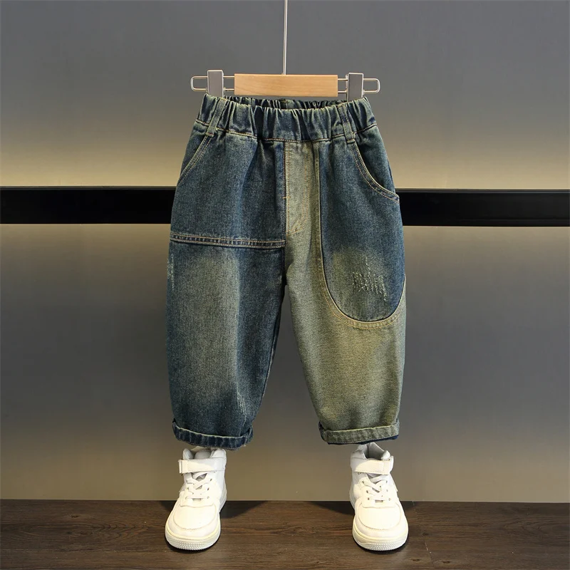 Boys' pants spring and autumn Korean version children's casual pants new western-style baby early autumn jeans children's clothi