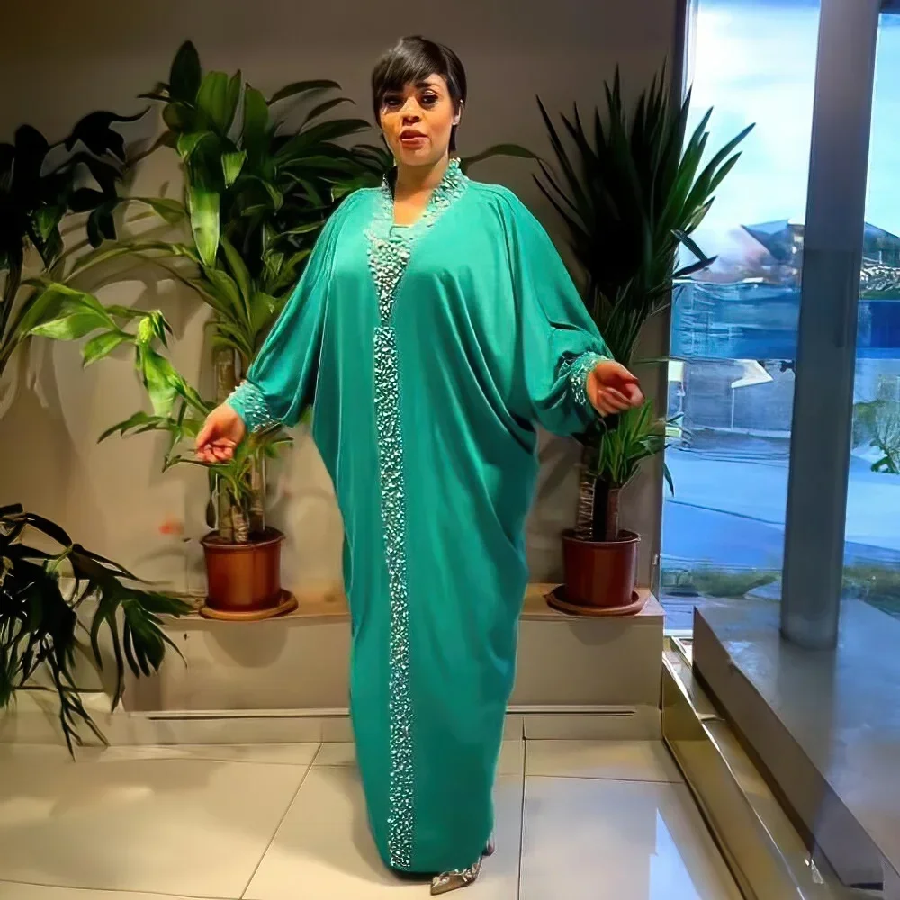 Новое поступление, африканская одежда, ткань из искусственного шелка, элегантное платье больших размеров, ткань из искусственного шелка, африканские платья со стразами и бусами