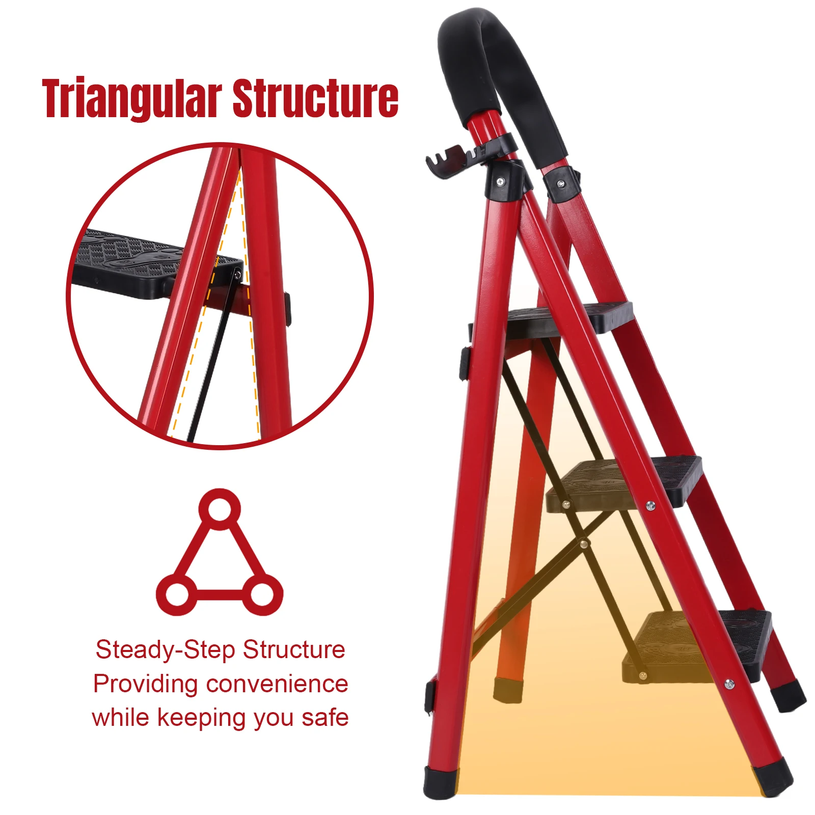 

3 Step Folding Ladder Sturdy& Portable Stepping Stools Max Load Capacity 330lbs Lightweight for Household Kitchen Office