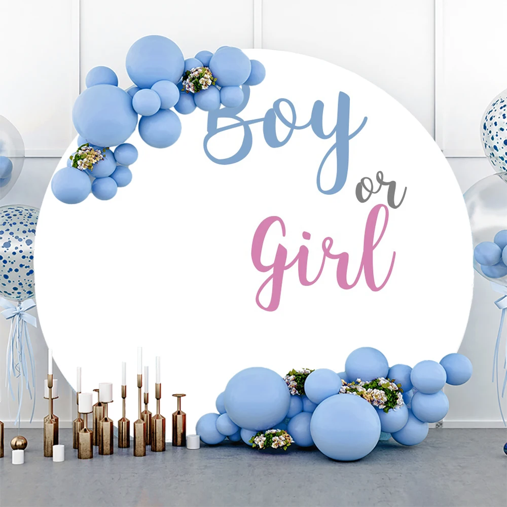 حديث الولادة الجنس تكشف حفلة خلفية مستديرة بيضاء صبي أو فتاة التصوير الفوتوغرافي استحمام الطفل الأزرق والوردي خلفية التصوير مرنة