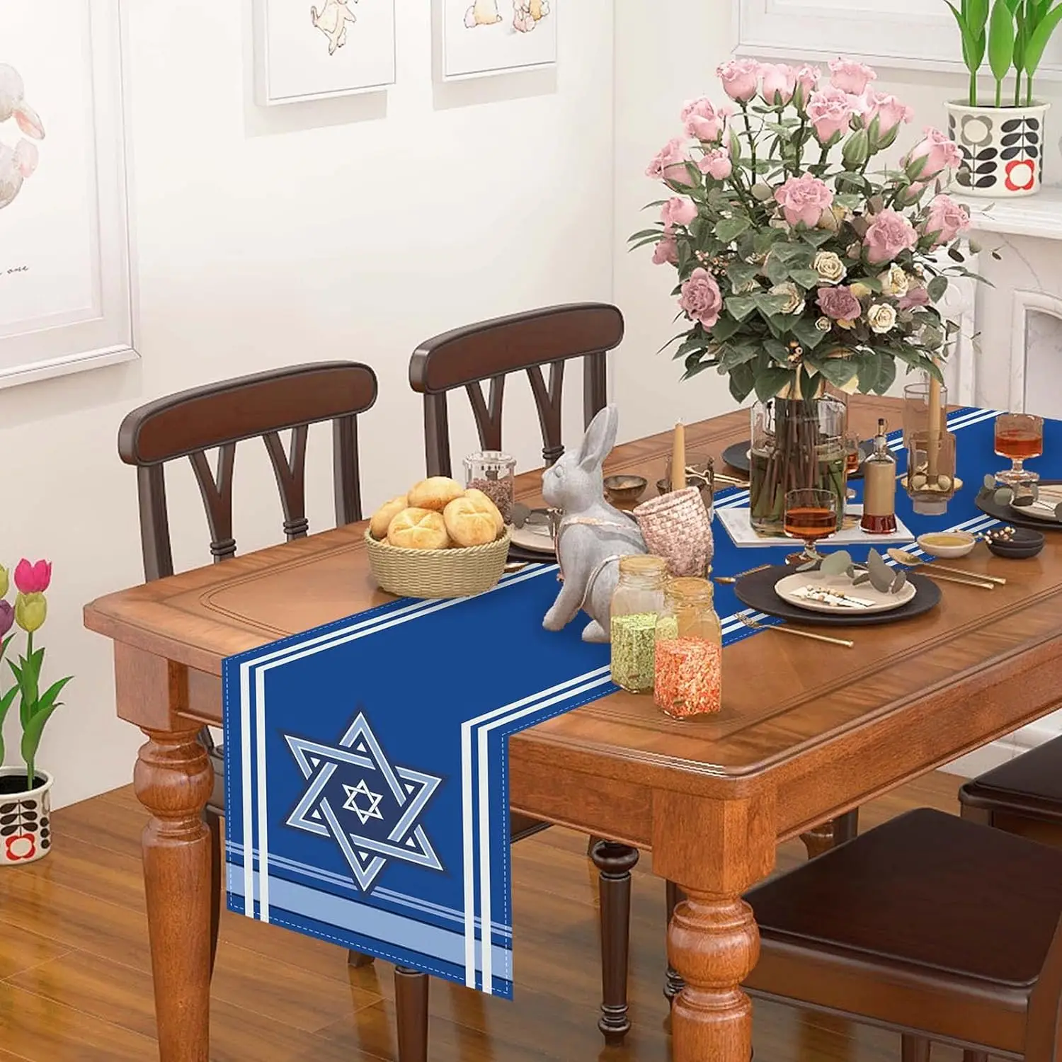 happy Passover Linen Table Runners Jewish Festival Table Decor Reusable Kitchen Dining Table Runners Party Decorations