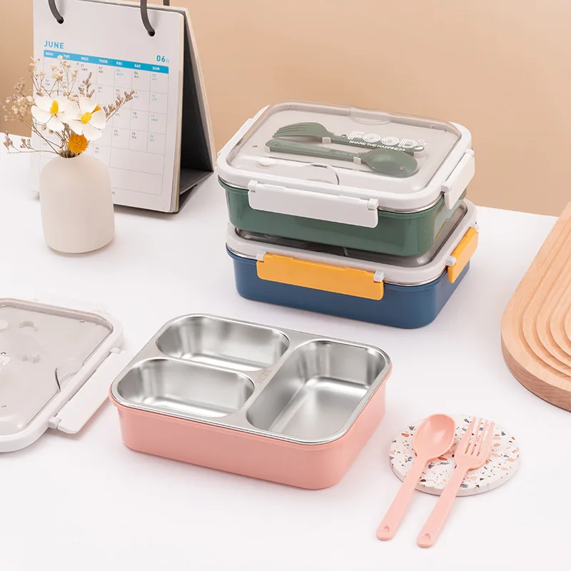 

620ml 304 Stainless Steel Insulation Lunch Box Bento Box Students Portable Compartment Lunch Box Work Meal Tray with Tableware