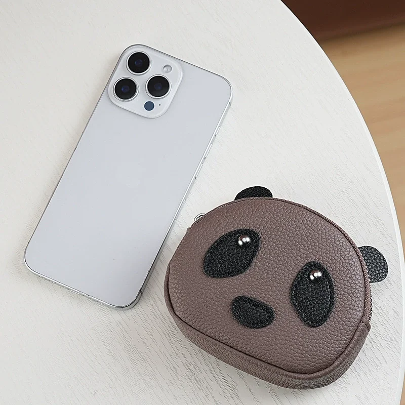 Creative Panda PU Leather Double Layer Coin Purse, Cute Small Zipper Wallet for Women, Fashion Compact Money Pouch