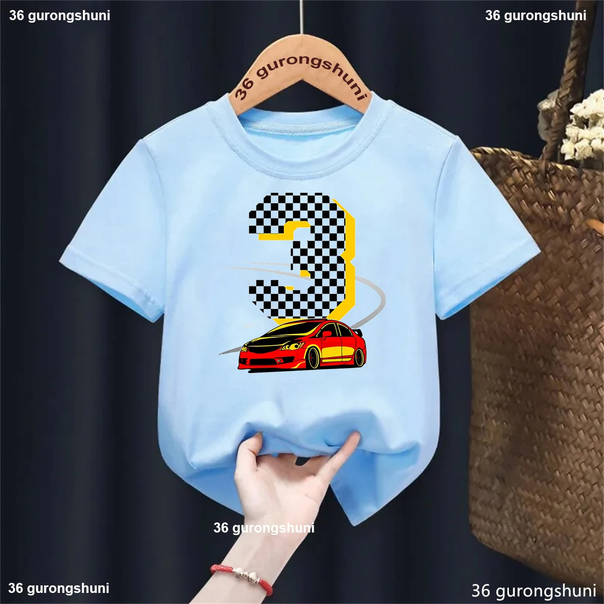 Kawaii I Am 3 Years Old Racing Car Print T Shirt Boys Harajuku Kids Clothes Birthday Gift Tshirt Summer Short Sleeve T-Shirt