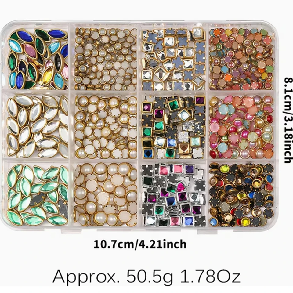 12 adornos de uñas 3D vintage barrocos, gemas con marco de metal, perlas barrocas, cristales redondos de zafiro y rubí, decoración de uñas 4