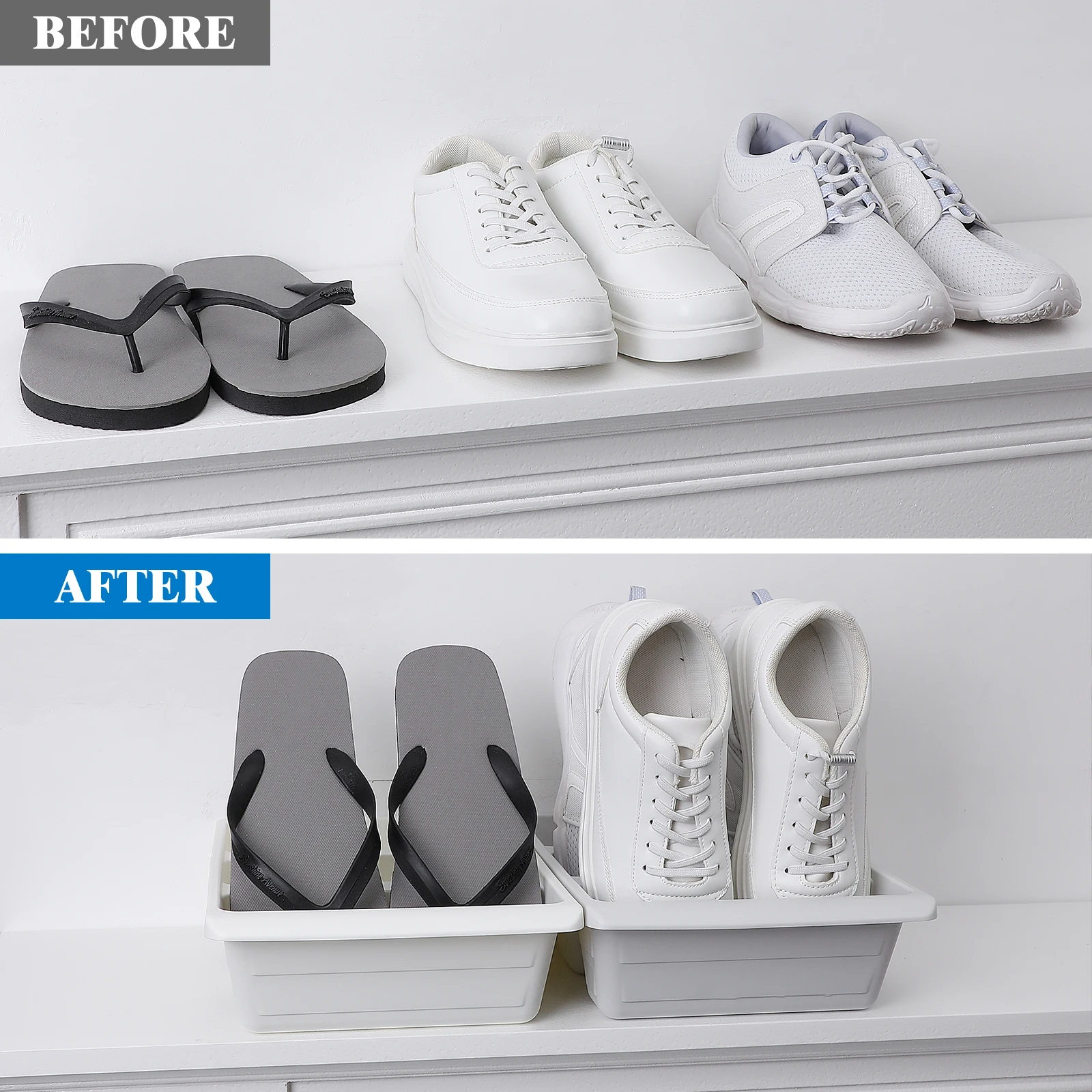 

2Pcs MultiFunctional Shoe Tray Frosted Texture Vertical Shoe Rack Durable Storage Solution White Grey