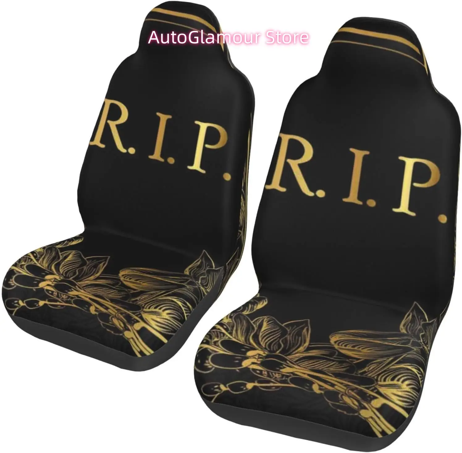 Rest in Peace Gold Black Elegant Universal Car Seat Covers 2-Piece Set - Stretch-to-Fit Front Seat Protectors for Cars, Trucks &