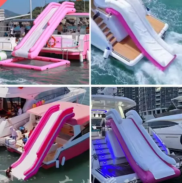 Inflatable water yacht slide bar awning with net swimming pool sea sofa floating table deck chair view 4