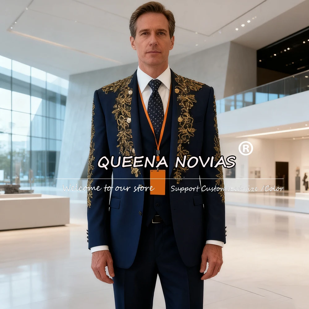 

Customized Groom Wedding Tuxedo Crystals Beads Prom Blazer Customized 2-Piece Man Formal Party Men's Suits Italian Design Blazer