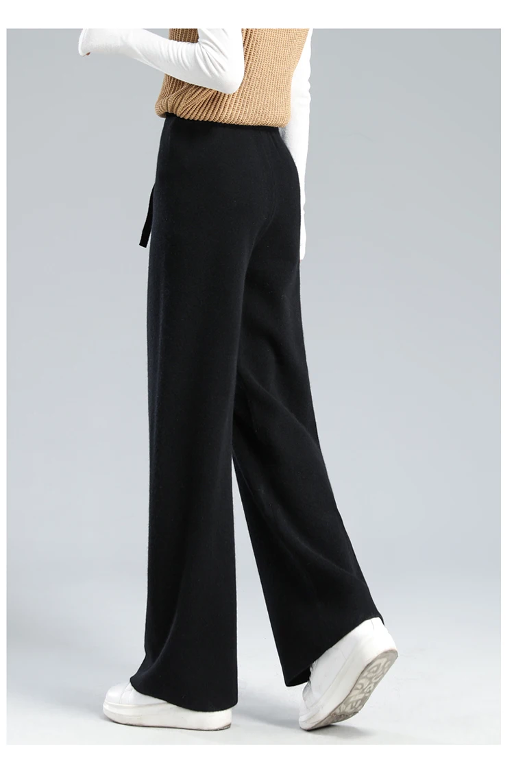 Temperament Cashmere Cloud Pants High Waist Drape Wide Leg Pants Women's White Casual Versatile Knitted Floor-mopping Trousers