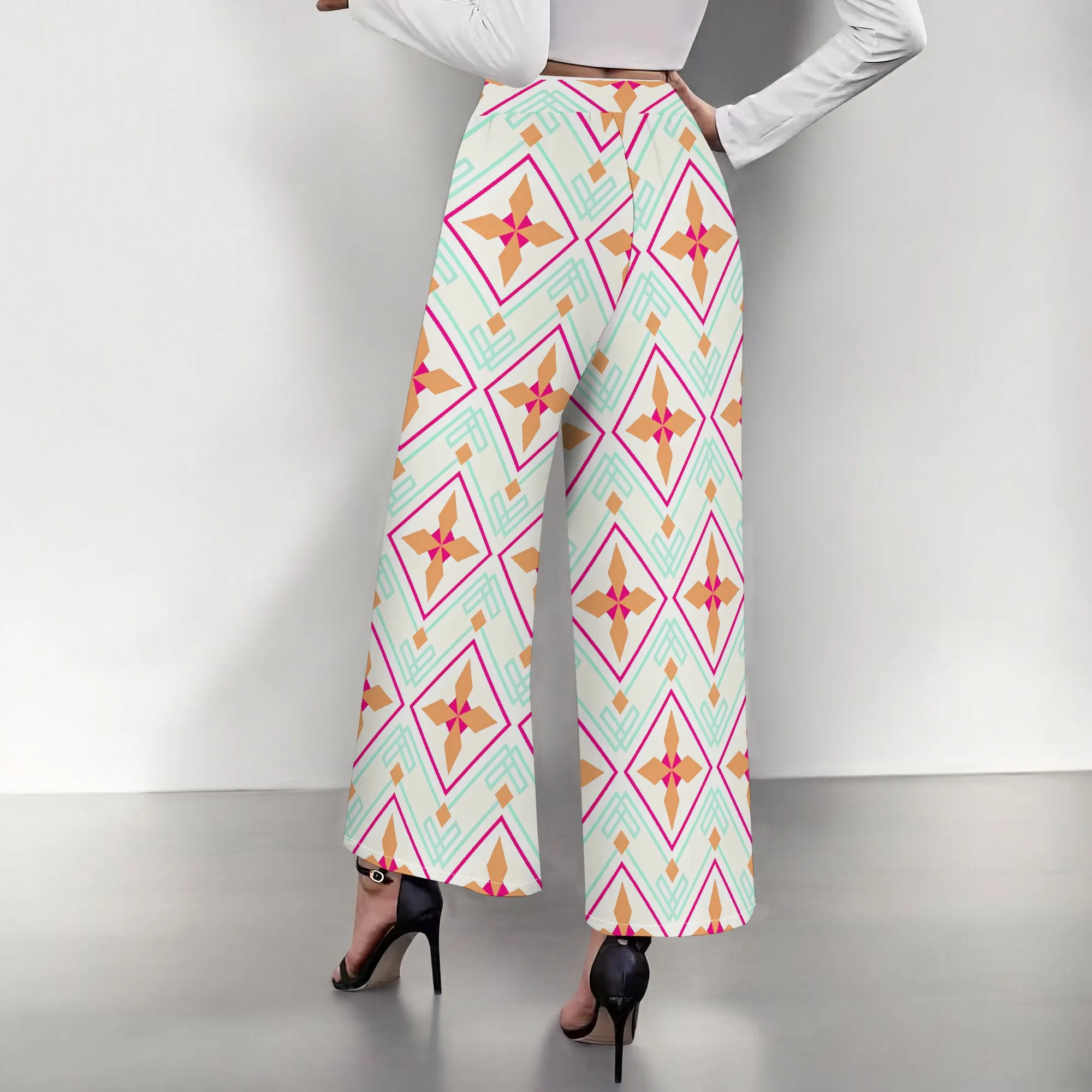 Ladies' 2025 Spring/Summer New Style Bohemian Custom High Waist Retro Trendy Casual Beach Slimming Wide Leg Pants Long Pants