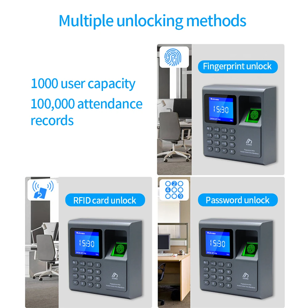 Mini Portable Fingerprint Time Attendance Absence Machine 1000 Users RFID Access Control Office Fingerprint/Card/Password Unlock