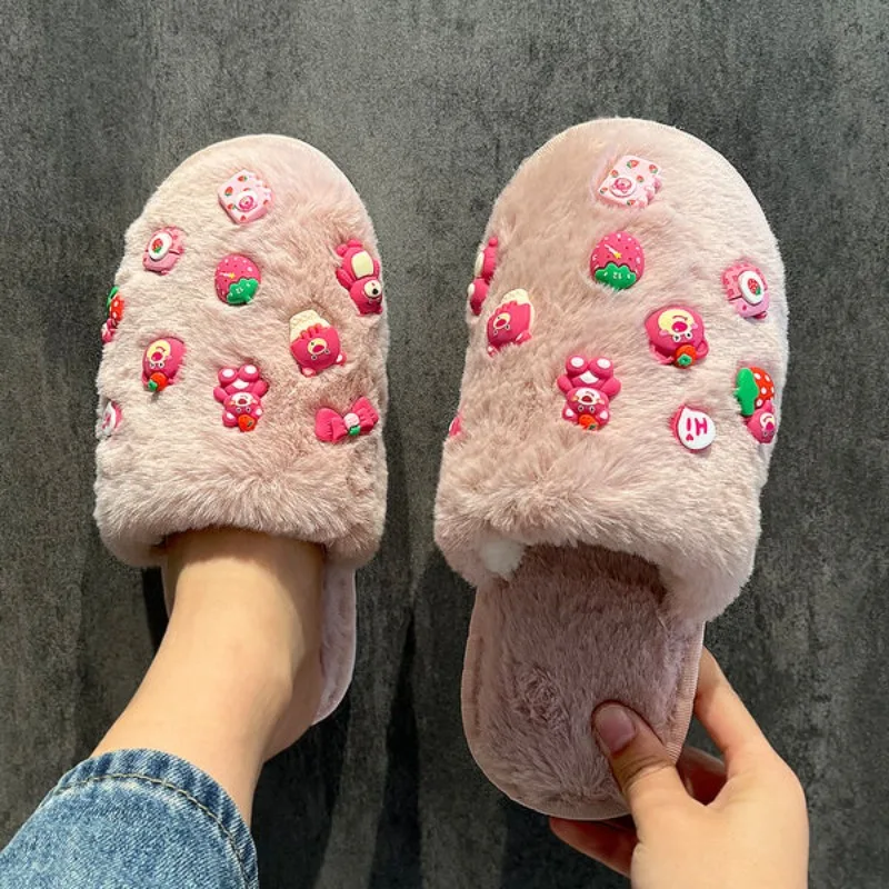 شباشب قطنية لطيفة على شكل كارتون ديزني للفتيات، شباشب قطنية دافئة عصرية وبسيطة للمنزل الحلو للخريف والشتاء