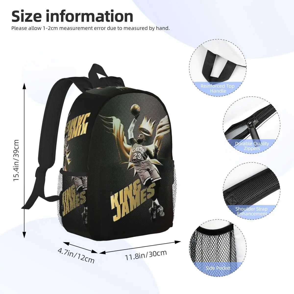 King Lebron-James New Fashion High Capacity Waterproof College Backpack Trendy Laptop Travel Book Bag 15inch