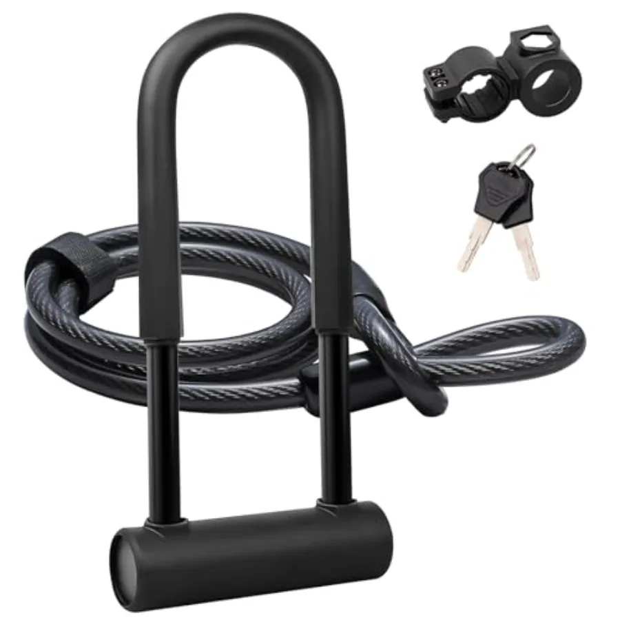 

Bike U Lock Heavy Duty Bike Lock Bicycle U Lock, 16mm Shackle and 4ft/6ft Length Security Cable with Sturdy Mounting Bracket fo