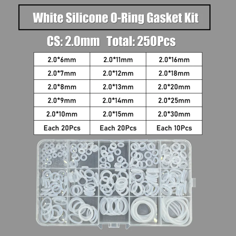 CS 1,5/2,0/2,4/3,1 mm VMQ O-Ring-Dichtungen, Silikon-O-Ring, hohe Temperatur, wasserdichte Unterlegscheibe, isolieren, weißes O-Ring-Set – Detail 11